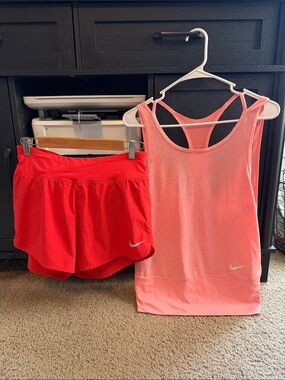 Nike peachy Racerback Tank & orangy Running Shorts